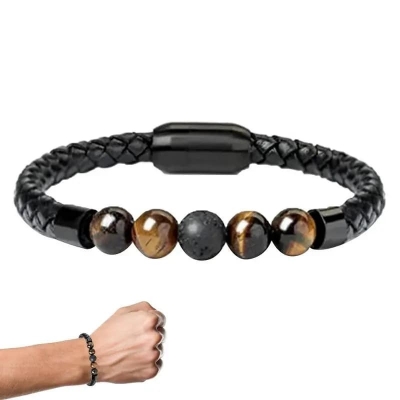 Picture of Premium Quality - Tiger's Eye Magnetic Buckle Magnetic Beads Bracelet for Men - Modern - Choice Expression - Understated Sophistication Black Adjustable