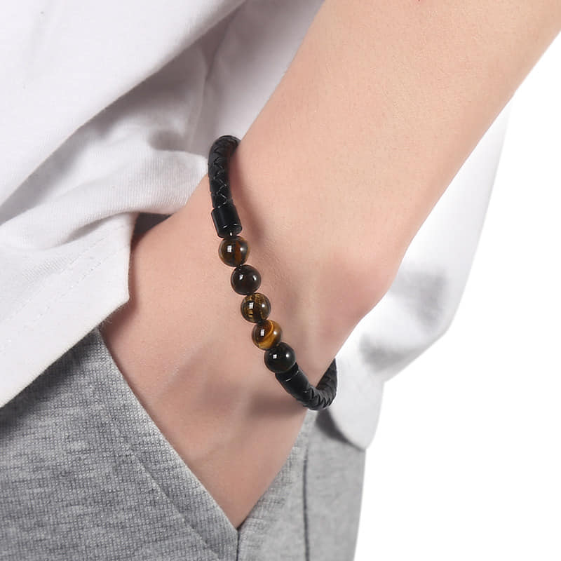 Picture of Premium Quality - Tiger's Eye Magnetic Buckle Magnetic Beads Bracelet for Men - Modern - Choice Expression - Understated Sophistication Black Adjustable