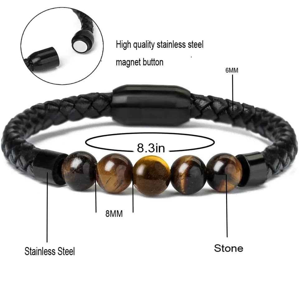 Picture of Premium Quality - Tiger's Eye Magnetic Buckle Magnetic Beads Bracelet for Men - Modern - Choice Expression - Understated Sophistication Black Adjustable