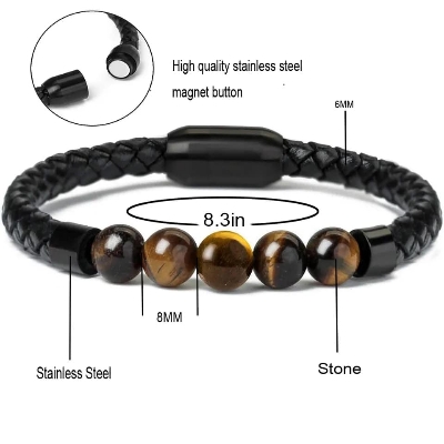 Picture of Premium Quality - Tiger's Eye Magnetic Buckle Magnetic Beads Bracelet for Men - Modern - Choice Expression - Understated Sophistication Black Adjustable