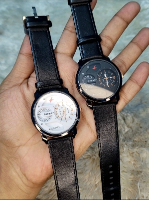 Picture of Highly Durable - Black Lather Quartz Watch for Man - Black - Watch For Men ঘড়ি - Sustainable Choice - Well Inspired & Crafted  