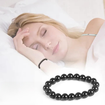 Picture of Natural Stone Beads Bracelet for Men Women Black Matte Onyx Stone Beads Adjustable Black 