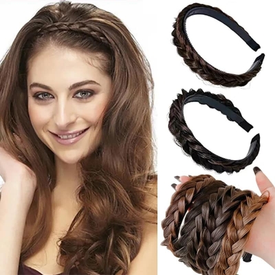 Picture of Women Braid Wig Headband Non-Slip Hair Hoop Headdress Fashion Female Hairstyle Hairband For Girls Hair accessories  Int: One size