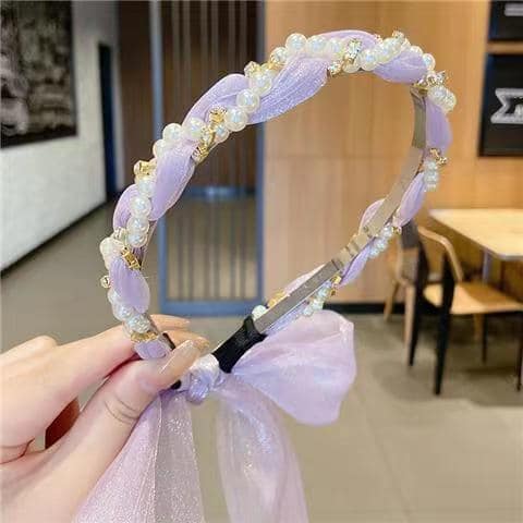 Picture of Fashionable Bow Shaped Tie Headbands Hair Accessories for Women Purple Int: One size