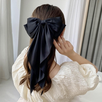 Picture of Korean White Fashion Plaid Butterfly Bow Hairpin Girl Hair Accessories for Women Black Int: One size