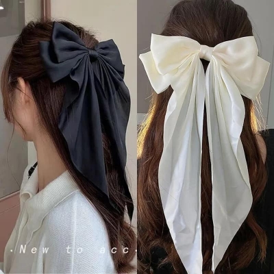 Picture of Korean White Fashion Plaid Butterfly Bow Hairpin Girl Hair Accessories for Women Black Int: One size