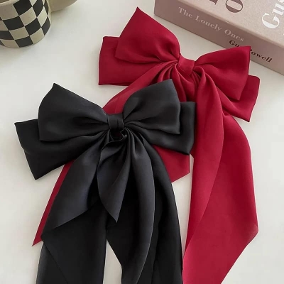 Picture of Korean White Fashion Plaid Butterfly Bow Hairpin Girl Hair Accessories for Women Black Int: One size