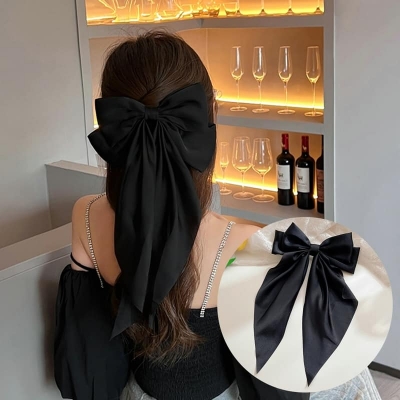 Picture of Korean White Fashion Plaid Butterfly Bow Hairpin Girl Hair Accessories for Women Black Int: One size
