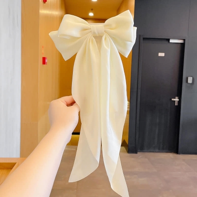 Picture of Korean White Fashion Plaid Butterfly Bow Hairpin Girl Hair Accessories for Women White Int: One size