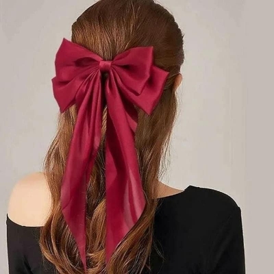 Picture of 1 Pices Big Satin Layered Hair Bows for Women - Long Black Ribbon Red Int: One size