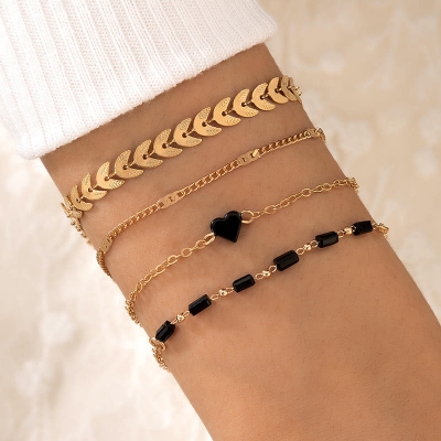Picture of 4pcs/set Gold Color Link Chain Bracelets For Women Simple Chain Bracelets Fashion- Bracelets For Women  