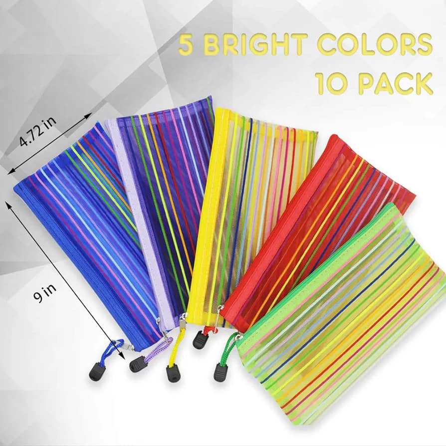 Picture of 2 pcs Pencil and Pen Net Bag Multiclour Multicolor 