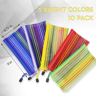 Picture of 2 pcs Pencil and Pen Net Bag Multiclour Multicolor 