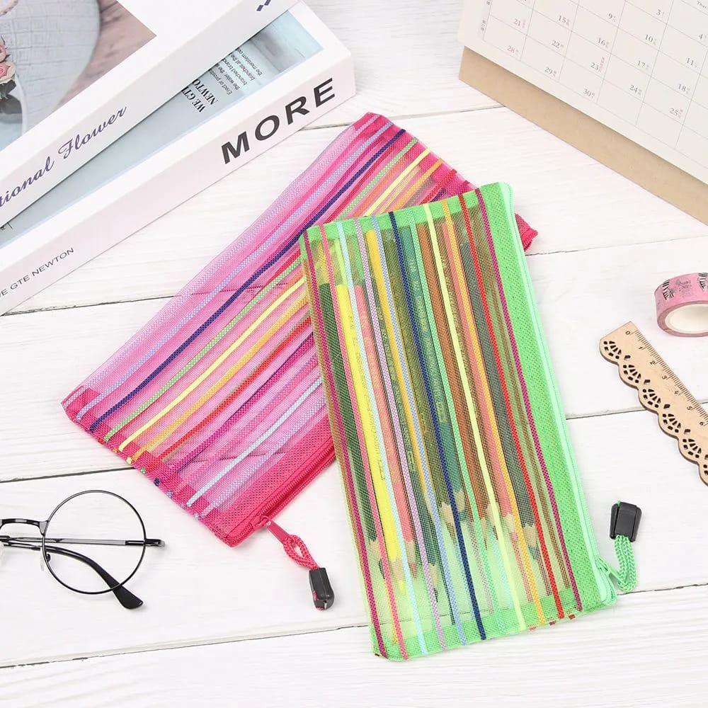 Picture of 2 pcs Pencil and Pen Net Bag Multiclour Multicolor 
