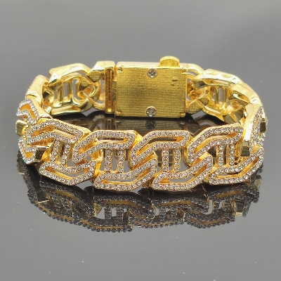Picture of New Men Steel Hand Chain Handmade Bracelet Bangle Club Jewelry Gift Gold 21 CM