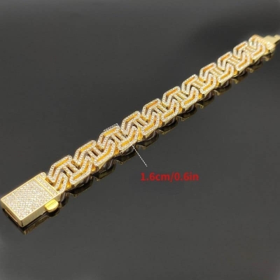 Picture of New Men Steel Hand Chain Handmade Bracelet Bangle Club Jewelry Gift Gold 21 CM