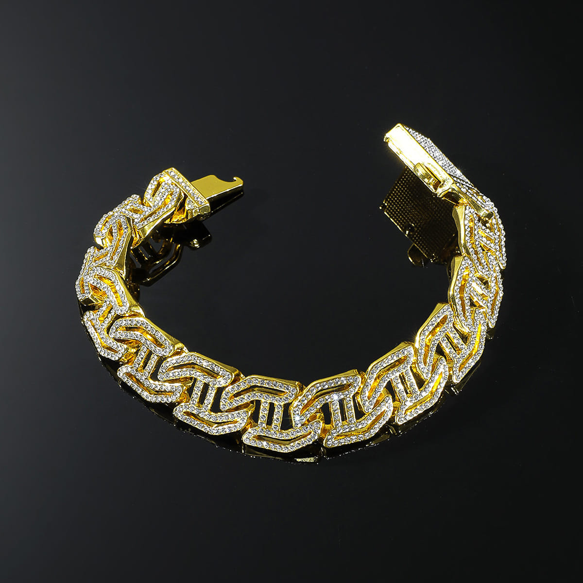 Picture of New Men Steel Hand Chain Handmade Bracelet Bangle Club Jewelry Gift Gold 21 CM