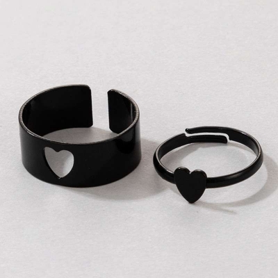 Picture of LOVE King & Queen Couple Ring Set In Titanium Hart Finger Ring Heart/ Attrtive Couple Open Rings  One Size