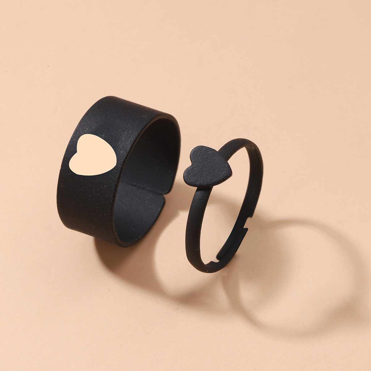Picture of LOVE King & Queen Couple Ring Set In Titanium Hart Finger Ring Heart/ Attrtive Couple Open Rings  One Size