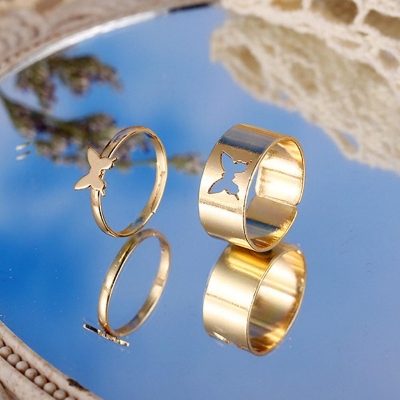 Picture of 2 Pcs Butterfly Rings For Women Men Lover Couple Ring Set  One Size