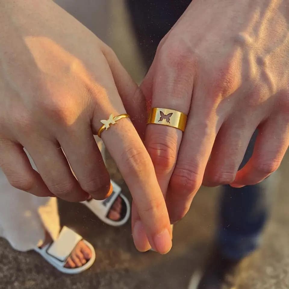 Picture of 2 Pcs Butterfly Rings For Women Men Lover Couple Ring Set  One Size