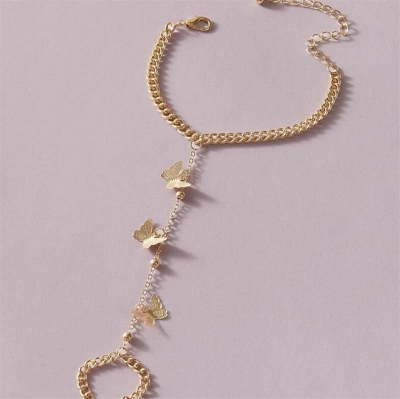 Picture of Exclusive Golden Stylish Bracelet Fashion Hand Finger Ring Types Bracelet Women Gold 