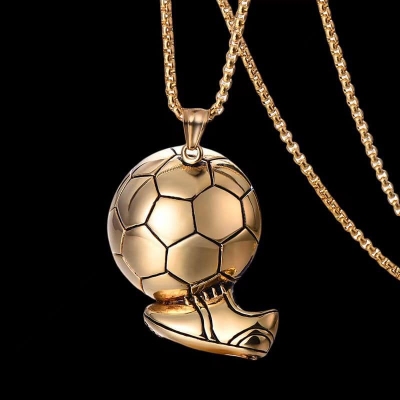Picture of Fashion Men Gift Hip Hop Sporty Football Chain Soccer Necklace Stainless Steel Necklace Gold 