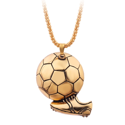 Picture of Fashion Men Gift Hip Hop Sporty Football Chain Soccer Necklace Stainless Steel Necklace Gold 