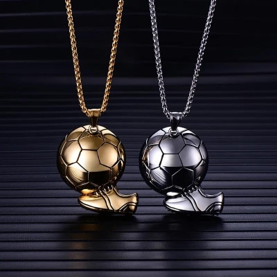 Picture of Fashion Men Gift Hip Hop Sporty Football Chain Soccer Necklace Stainless Steel Necklace Gold 