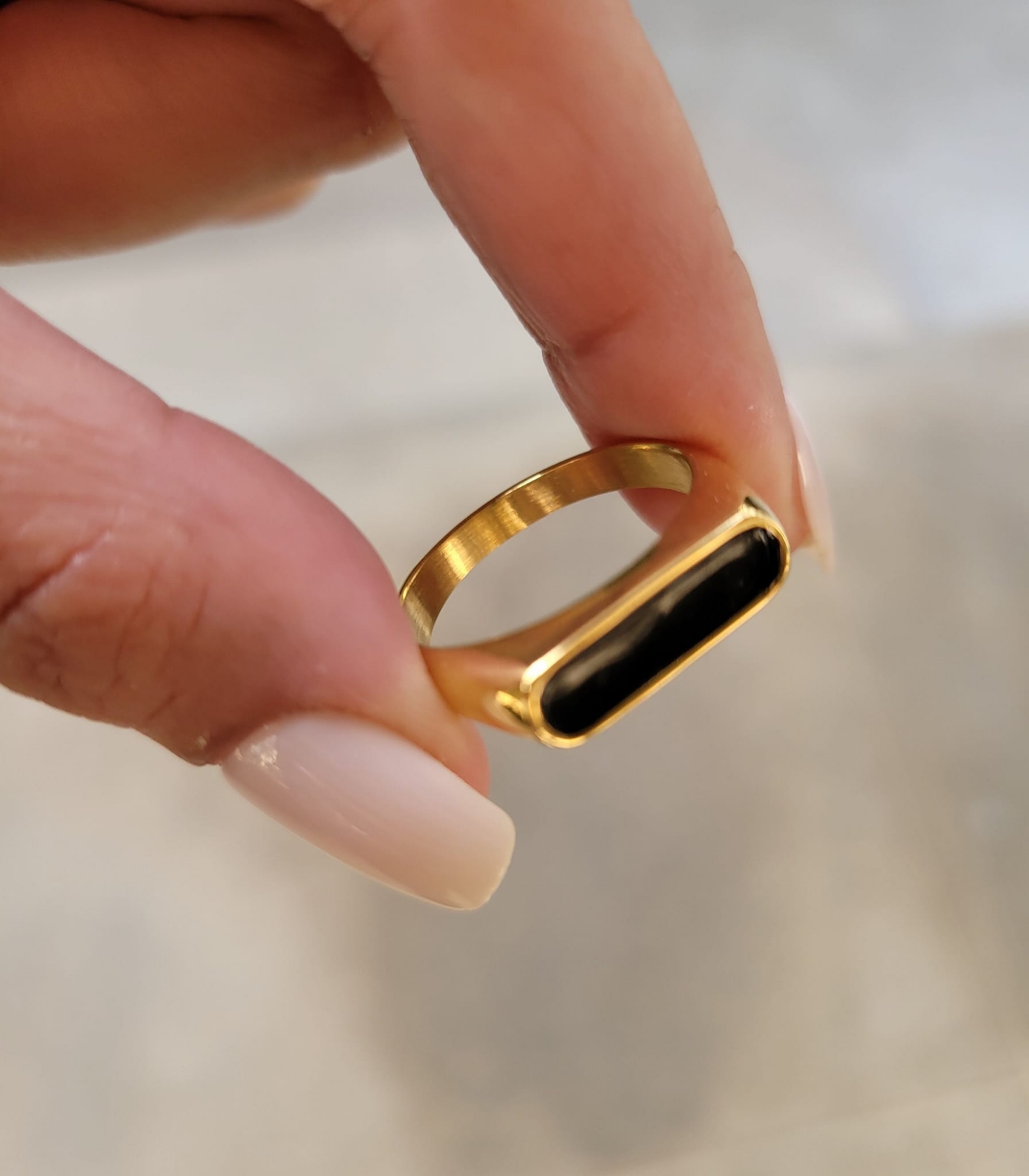 Picture of Stainless Steel Black Natural Stone Mens Finger Ring  