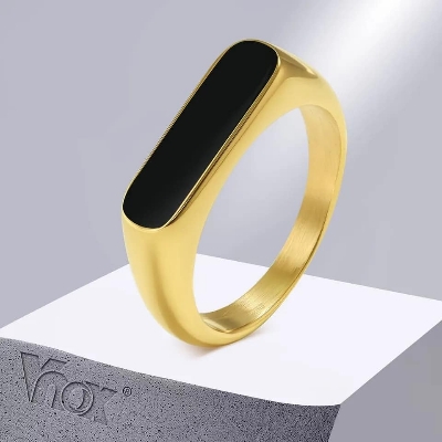 Picture of Stainless Steel Black Natural Stone Mens Finger Ring  