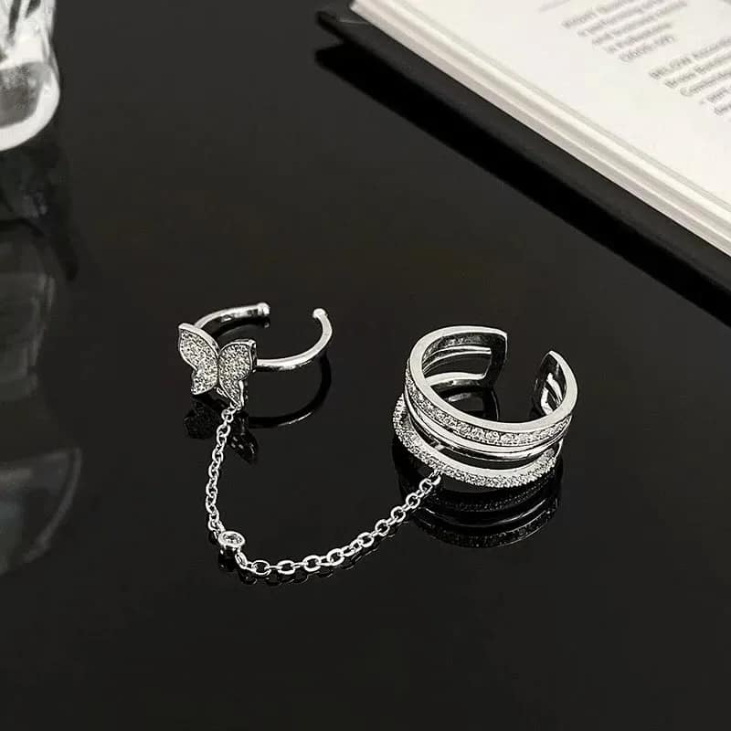 Picture of Butterfly Statement Rings for Women Crystal Rhinestones Finger Ring for Teen Girls with Chain Tassel Finger Tip Rings  Adjustable