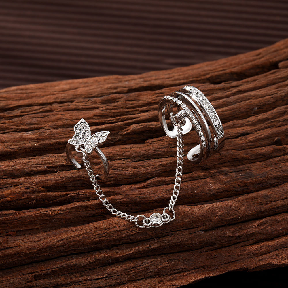 Picture of Butterfly Statement Rings for Women Crystal Rhinestones Finger Ring for Teen Girls with Chain Tassel Finger Tip Rings  Adjustable