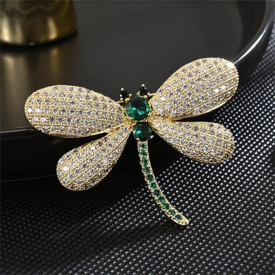 Picture of Dragonfly Brooch  Crystal Safty Pins For girls and Women Gold 
