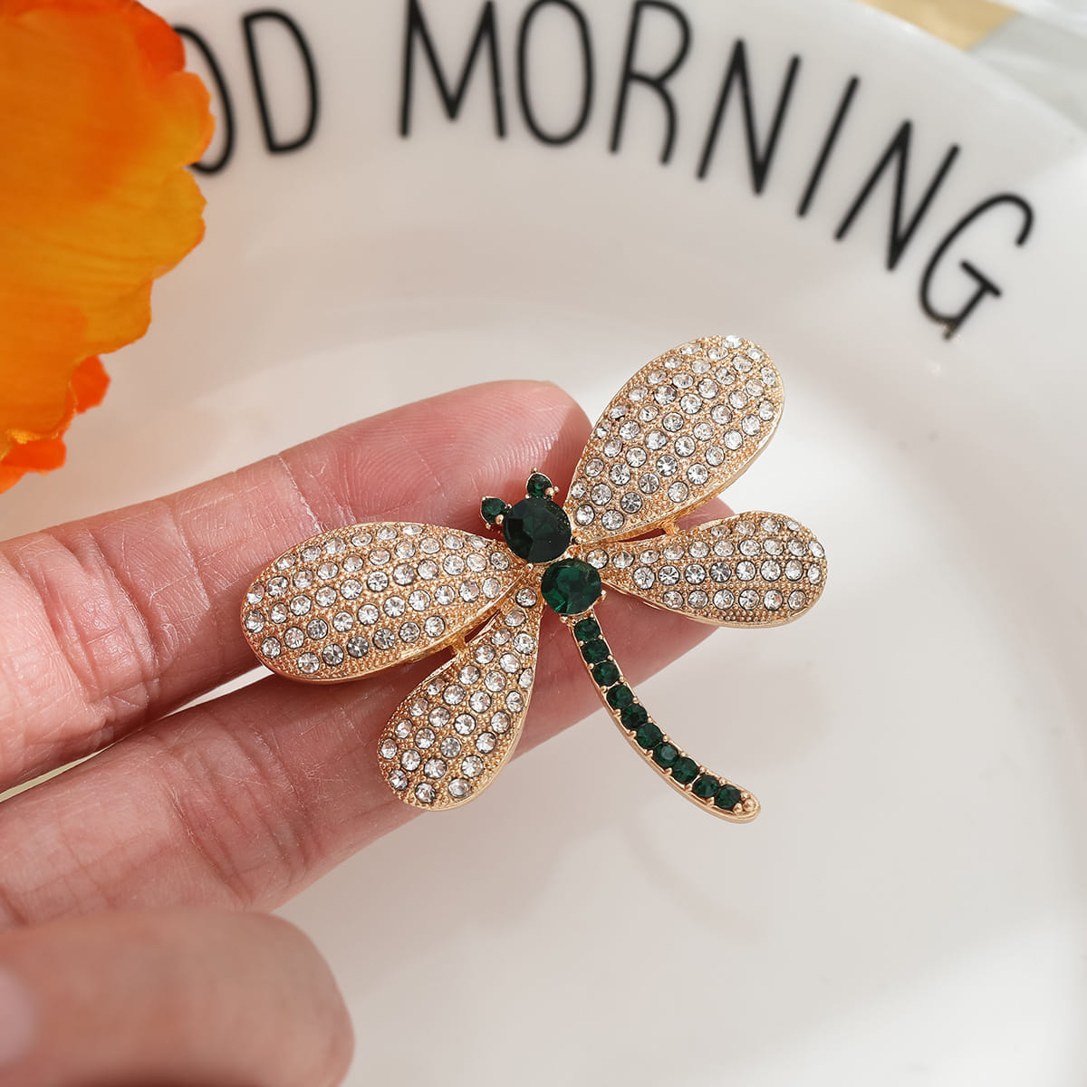 Picture of Dragonfly Brooch  Crystal Safty Pins For girls and Women Gold 