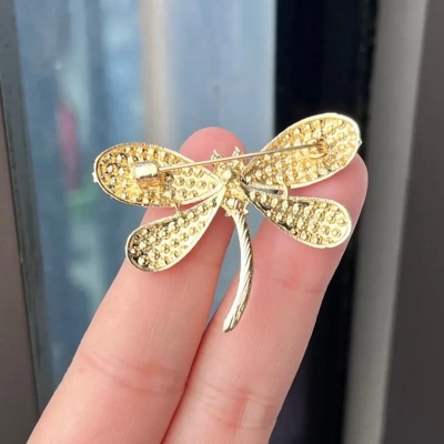 Picture of Dragonfly Brooch  Crystal Safty Pins For girls and Women Gold 