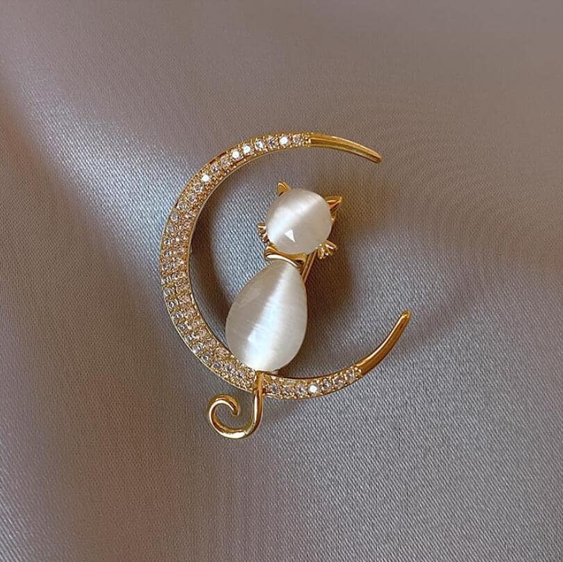Picture of Moon Cat Brooch Hijab Safety Pin for Girls and Women's Gold 