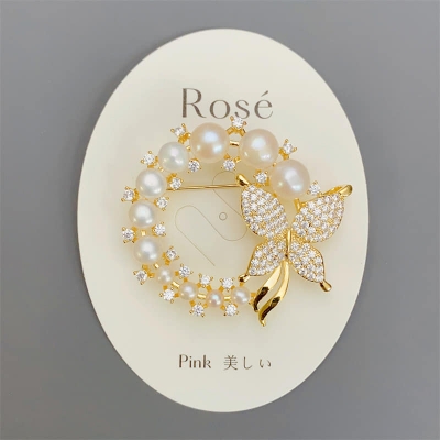 Picture of Flower Brooch Hijab Safety Pin for Girls and Women's Gold 