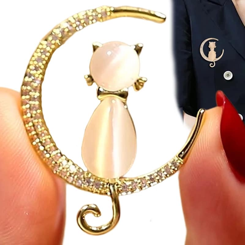 Picture of Fashionable Moon Cat   Brooch Hijab Safety Pin for Women Gold 