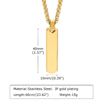 Picture of Black Silver Golden Rectangle Pendant Necklace for Men, Stainless Steel Length  