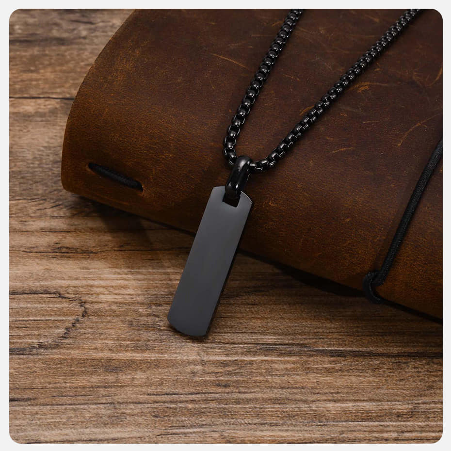 Picture of Bar Pendant Necklace For Men Stainless Steel Box Chain Pendant Men’s Necklace Black 