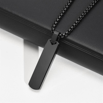Picture of Bar Pendant Necklace For Men Stainless Steel Box Chain Pendant Men’s Necklace Black 