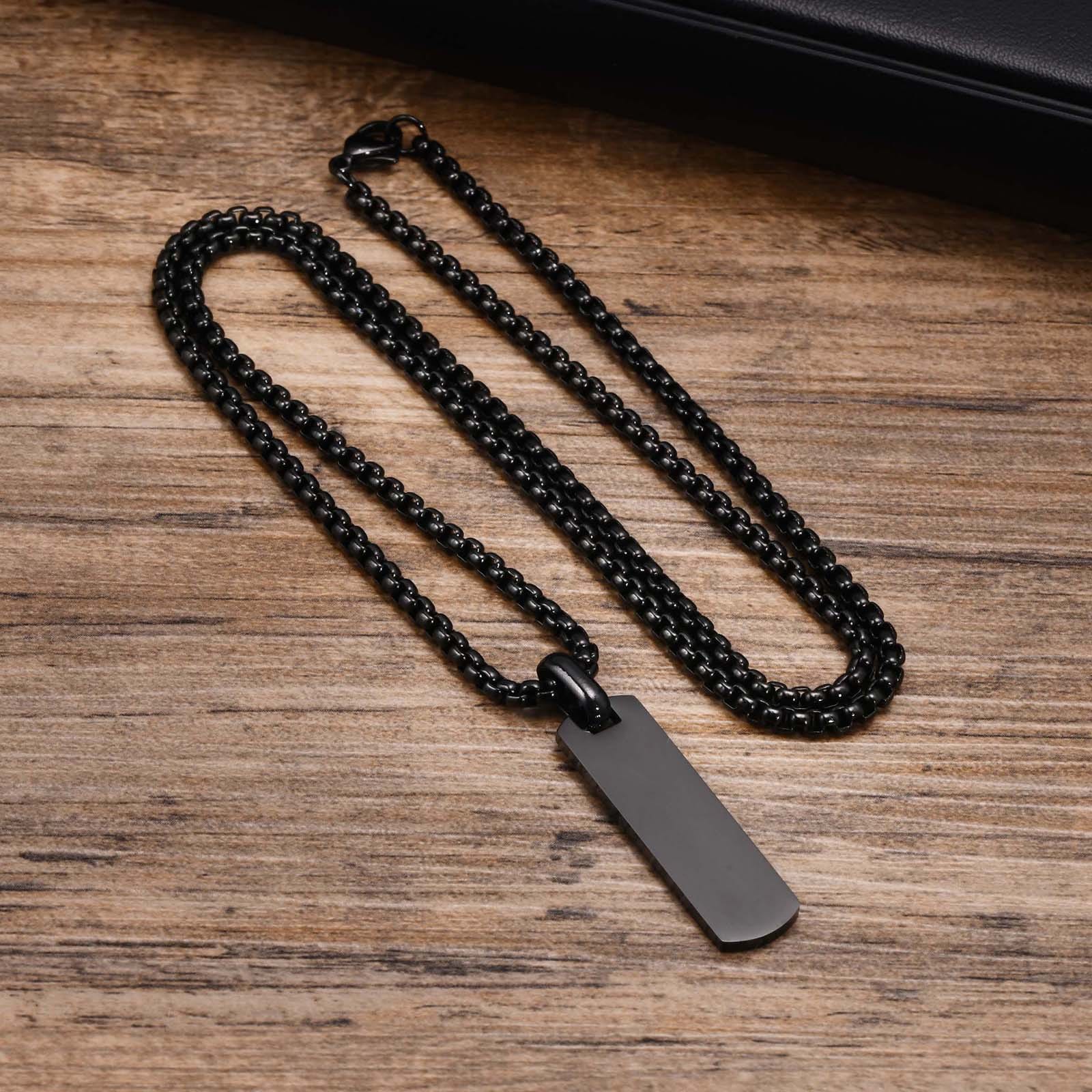 Picture of Bar Pendant Necklace For Men Stainless Steel Box Chain Pendant Men’s Necklace Black 
