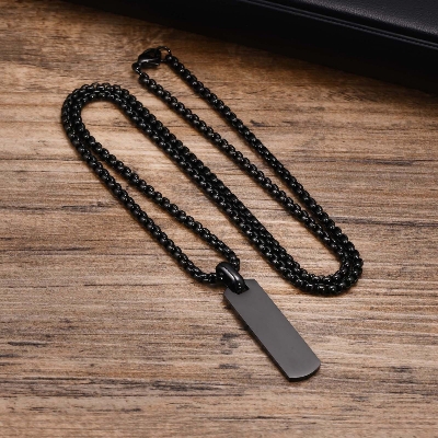 Picture of Bar Pendant Necklace For Men Stainless Steel Box Chain Pendant Men’s Necklace Black 