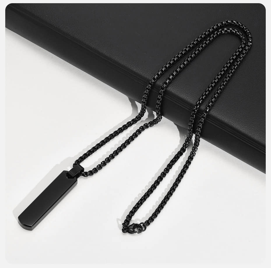 Picture of Bar Pendant Necklace For Men Stainless Steel Box Chain Pendant Men’s Necklace Black 