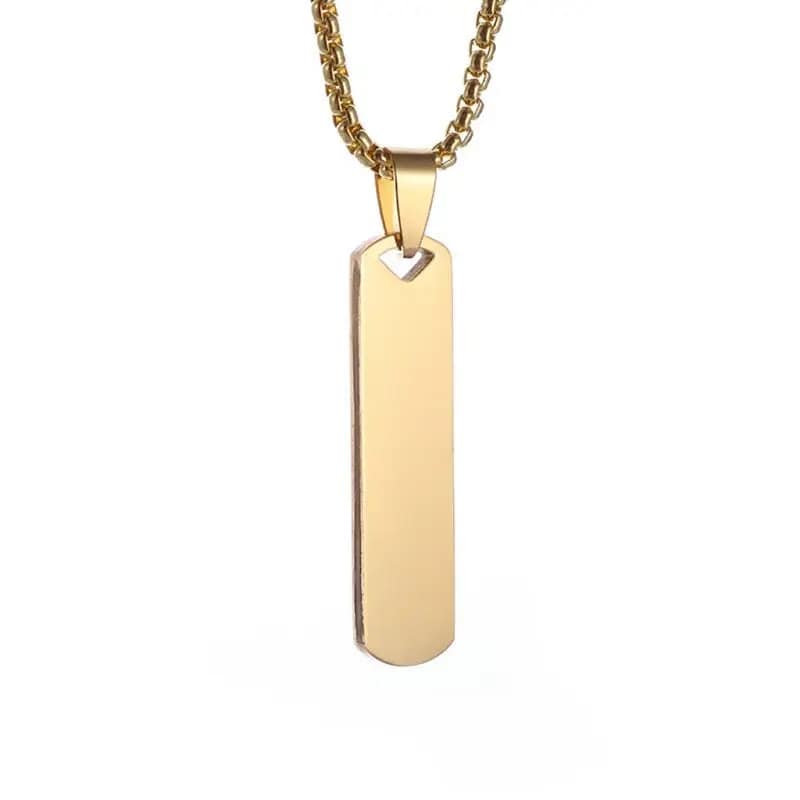 Picture of Simple Titanium Steel Necklace Men's Shiny Vertical Striped Rectangle Pendant Neck Fashionable Punk Jewelry Accessories Gold 