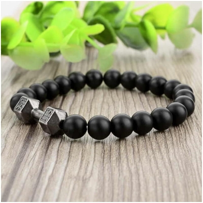 Picture of High Quality Men Beaded Bracelet Natural Black Bracelet for Men Silver 