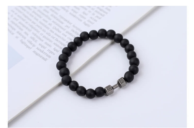 Picture of High Quality Men Beaded Bracelet Natural Black Bracelet for Men Silver 