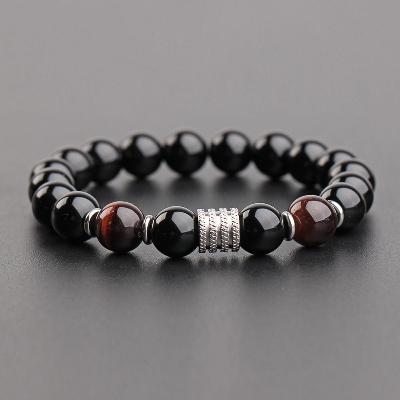 Picture of Stainless Steel Fashion Natural Tiger's Eye Stone Bracelets & Bangle  For Men Chocolate 