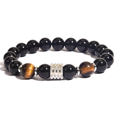 Picture of Natural Brown Tiger Stone Bracelet For  Men Black 